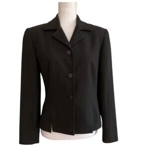 Ann Taylor Blazer Jacket Wool Blend Black Tan Stitch Button Front Career Size 4